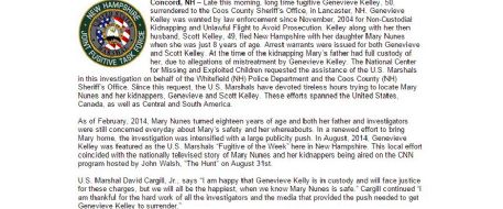 US Marshal statement: Fugitive Kidnapper, Genevieve Kelley Surrenders After Pressure by U.S. Marshals