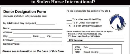 Donate To Stolen Horse International At Work Through United Way