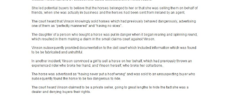 Former policewoman sentenced for fraud for the sale of dangerous horses 