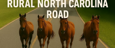 Wild Mustangs Running Loose on Rural North Carolina Road