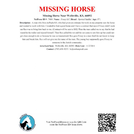 MISSING Horse - Foxey LC