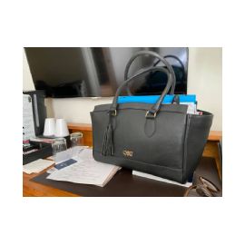 Brand New Italian Black Saffiano Leather 35cm Tote Bag with Silver Hardware