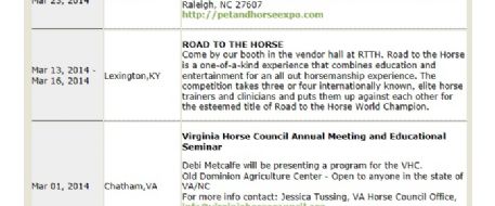 Event Schedule for Debi Metcalfe and Stolen Horse International