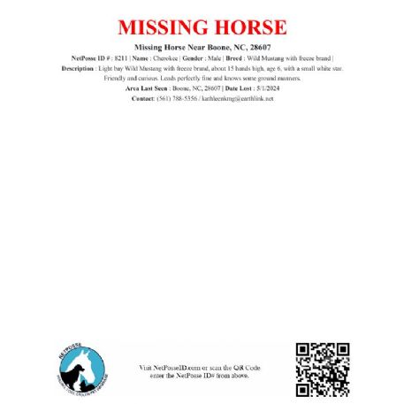 MISSING Horse - Cherokee