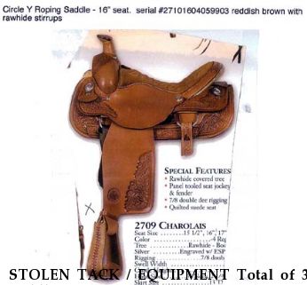 STOLEN TACK / EQUIPMENT Total of 35 Saddles , Near Omaha, NE, 00000