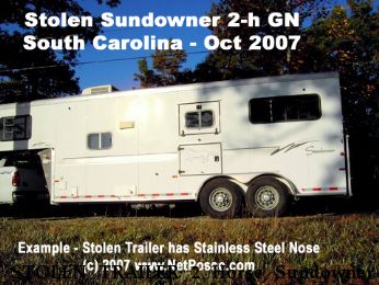 STOLEN TRAILER 2 Horse Sundowner , Near  intersection of Hwy 11 & I-26 , SC, 28773