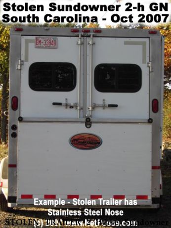 STOLEN TRAILER 2 Horse Sundowner , Near  intersection of Hwy 11 & I-26 , SC, 28773